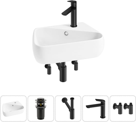 Изображение товара Комплект Wellsee 5 в 1 Lavinia Boho Bathroom Sink накладная/подвесная раковина 44x27 см 20216622R