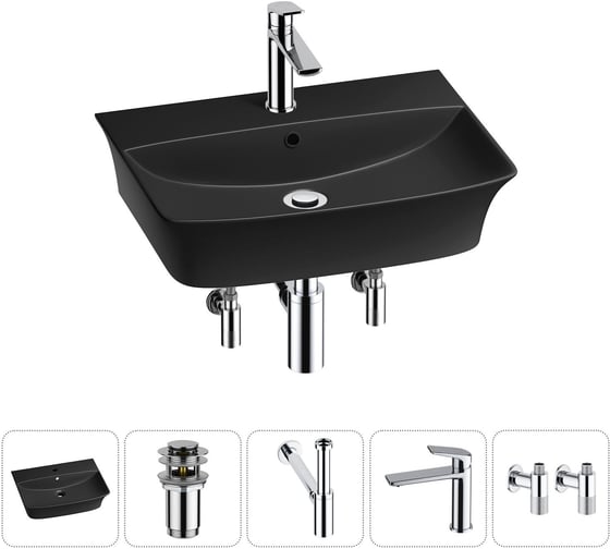 Изображение товара Комплект Wellsee 5 в 1 Lavinia Boho Bathroom Sink накладная/подвесная раковина 55x42 см 20216802R