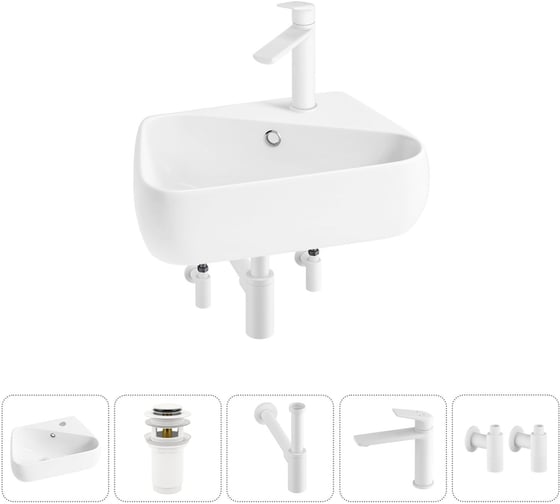 Изображение товара Комплект Wellsee 5 в 1 Lavinia Boho Bathroom Sink накладная/подвесная раковина 44x27 см 20216624R