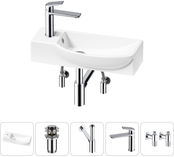 Изображение товара Комплект Wellsee 5 в 1 Lavinia Boho Bathroom Sink накладная/подвесная раковина 50x24 см 20216145R