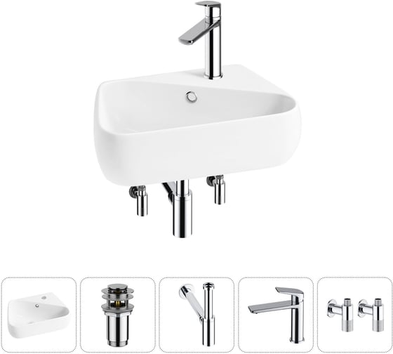 Изображение товара Комплект Wellsee 5 в 1 Lavinia Boho Bathroom Sink накладная/подвесная раковина 44x27 см 20216621R