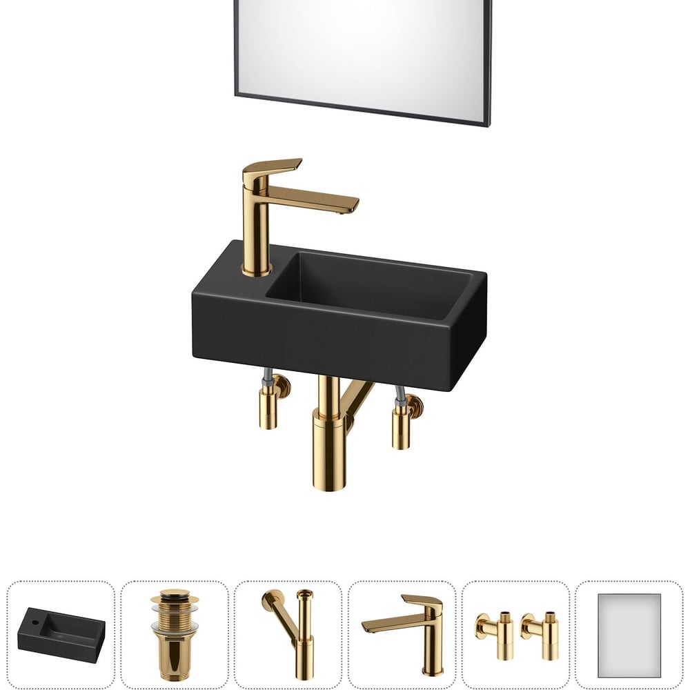 Изображение товара Комплект раковины для ванной Wellsee 6 в 1 Lavinia Boho 40x20 см с зеркалом и смесителем