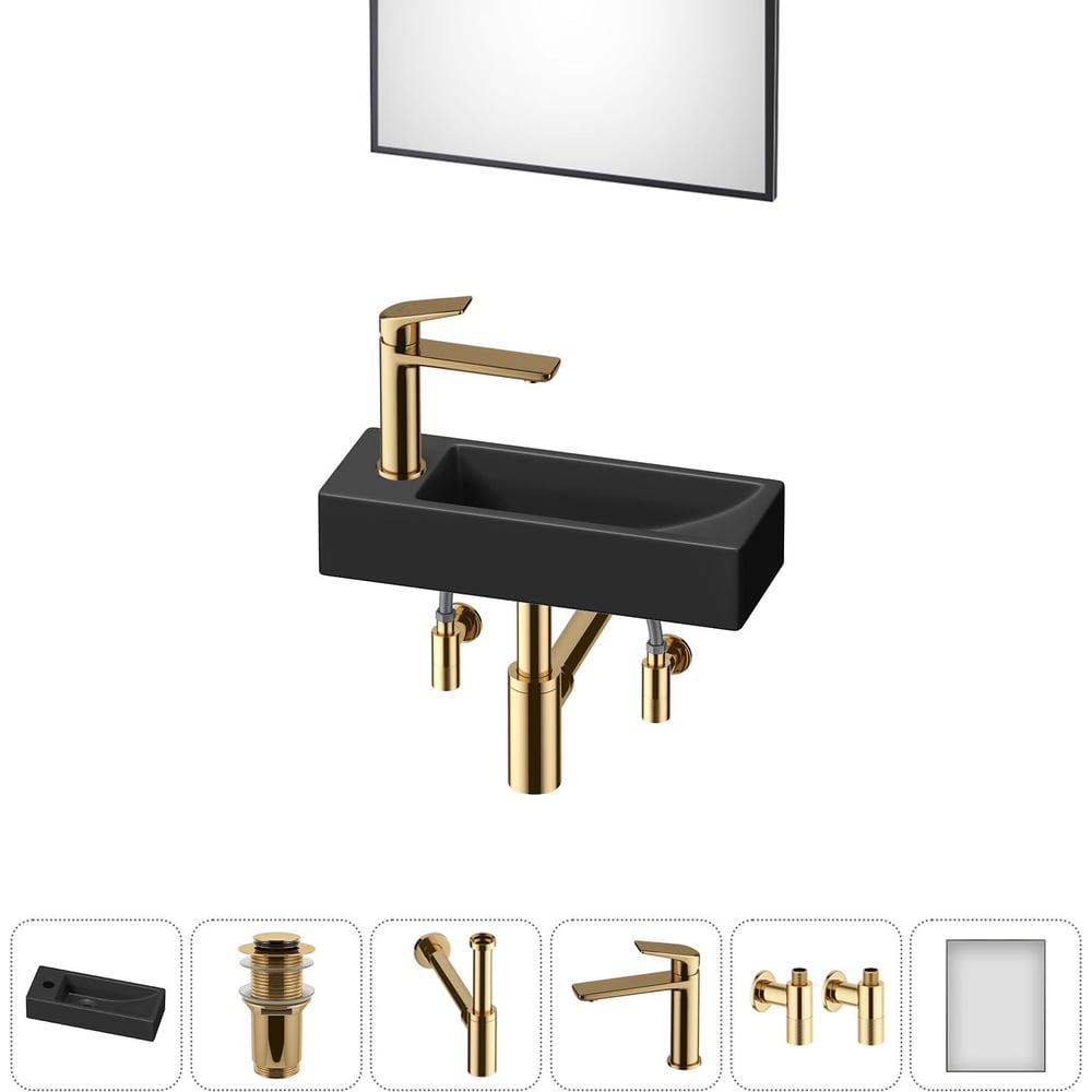 Изображение товара Комплект накладной умывальник Wellsee 6 в 1 Lavinia Boho черный матовый 38x14 см