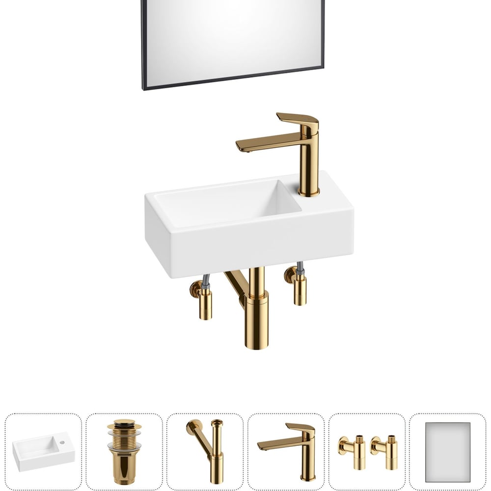 Изображение товара Комплект Wellsee 6 в 1 Lavinia Boho Bathroom Sink накладная/подвесная раковина 40x20 см