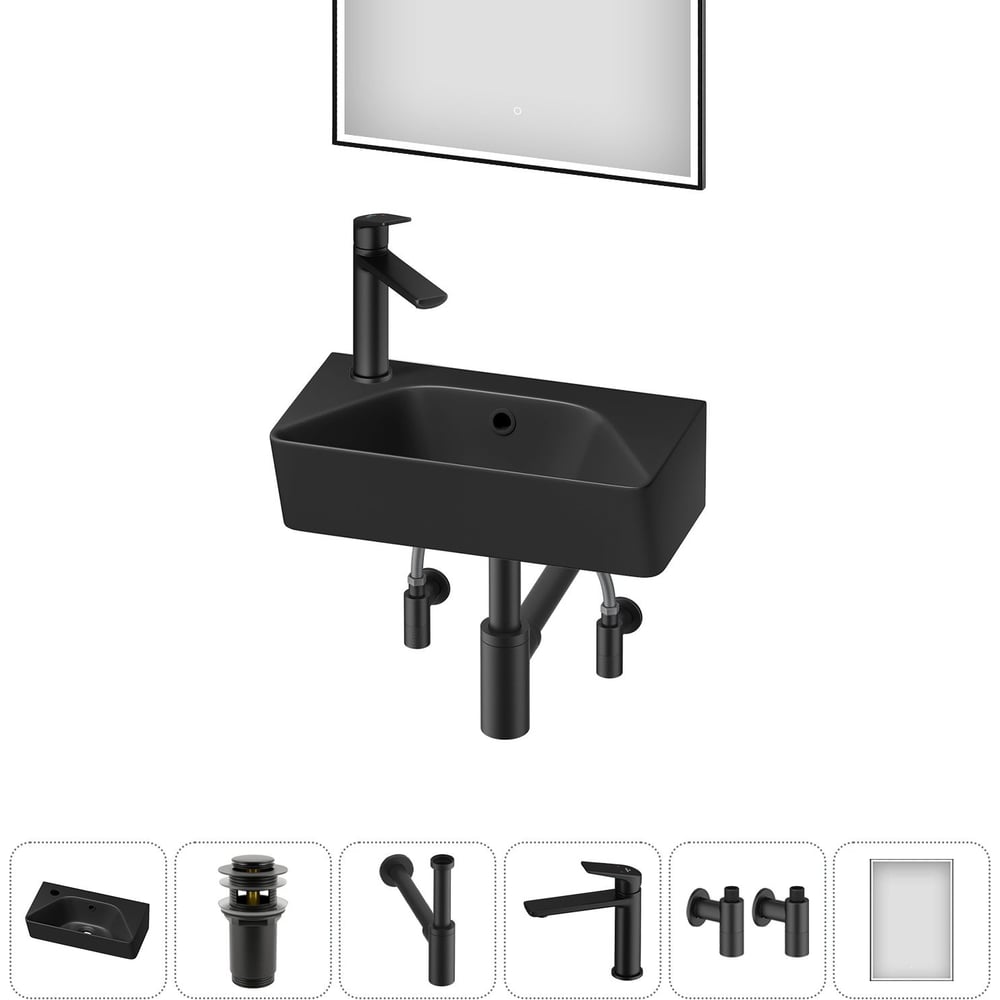 Изображение товара Комплект Wellsee 6 в 1 Lavinia Boho Bathroom Sink накладная/подвесная раковина 40x22 см 20219816R