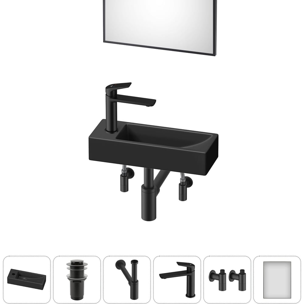 Изображение товара Комплект Wellsee 6 в 1 Lavinia Boho Bathroom Sink черная раковина 38x14 см