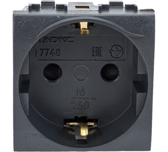 Изображение товара Электрическая розетка DKC с заземлением, со шторками, черная, 2 модуля 77482N 24564