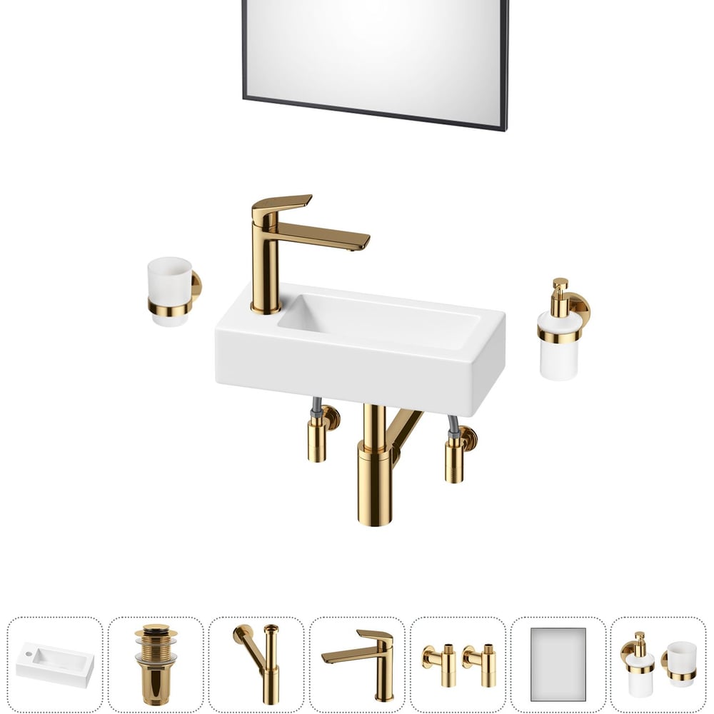 Изображение товара Комплект Wellsee 7 в 1 Lavinia Boho для ванной, накладная или подвесная раковина 37x18 см