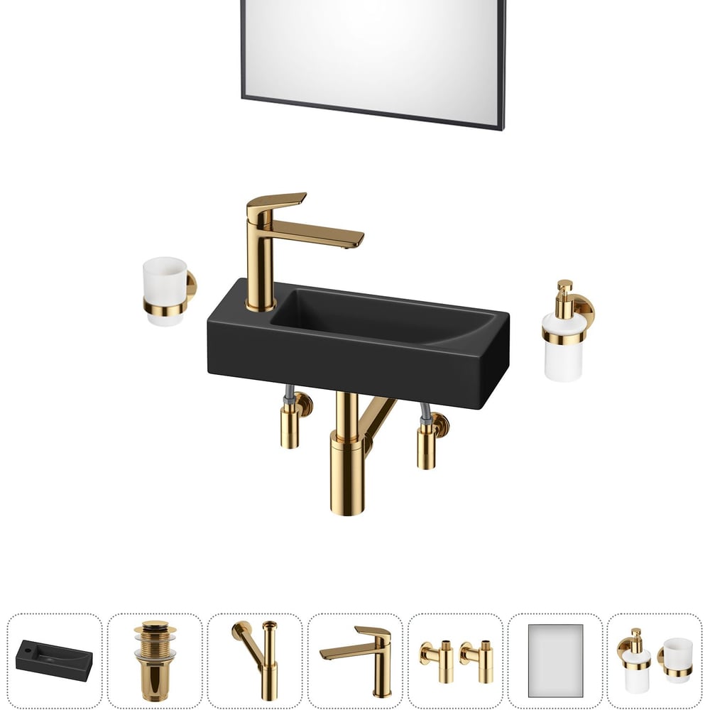 Изображение товара Комплект Wellsee 7 в 1 Lavinia Boho Bathroom Sink накладная/подвесная раковина 38x14 см