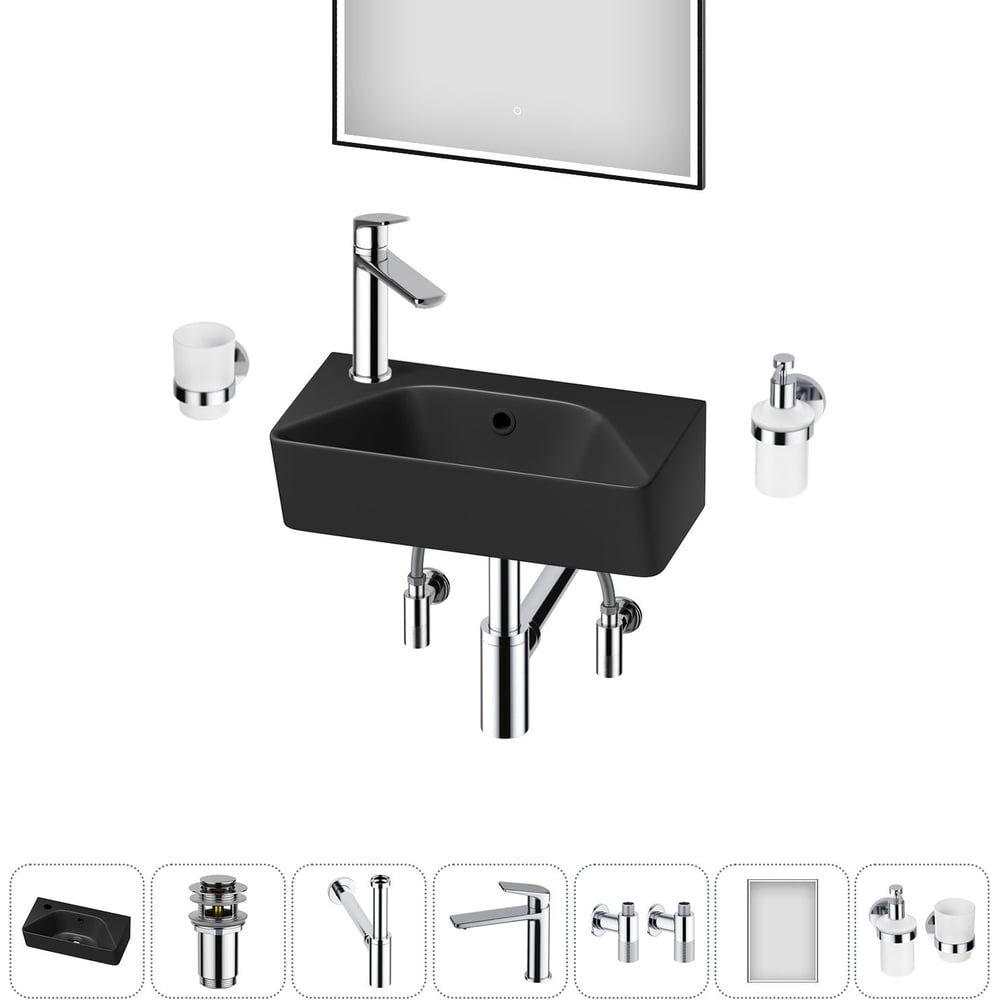 Комплект Wellsee 7 в 1 Lavinia Boho Bathroom Sink накладная/подвесная раковина 40x22 см 20219818R