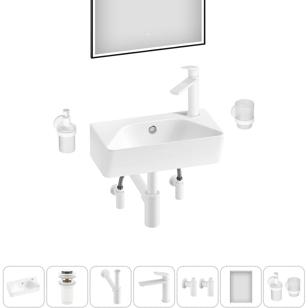 Изображение товара Комплект раковина Wellsee 7 в 1 Lavinia Boho для ванной подвесная 40x22 см белая