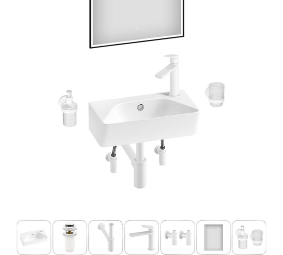 Изображение товара Комплект Wellsee 7 в 1 Lavinia Boho Bathroom Sink накладная/подвесная раковина 40x22 см 20219800R