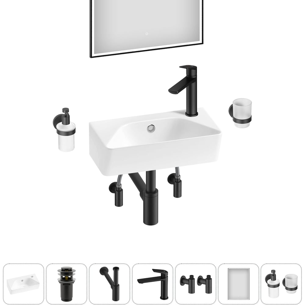 Изображение товара Комплект раковина Wellsee 7 в 1 Lavinia Boho 40x22 см современный стиль