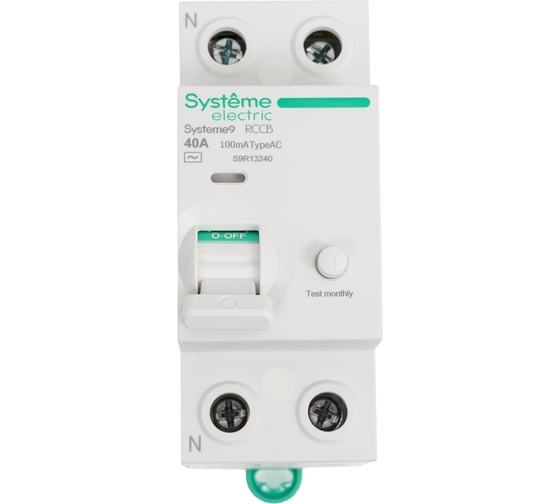Изображение товара Выключатель дифференциального тока (ВДТ) Systeme Electric Systeme9 40 A, 2 P, 100 мА, Тип-AC, 230 В S9R13240