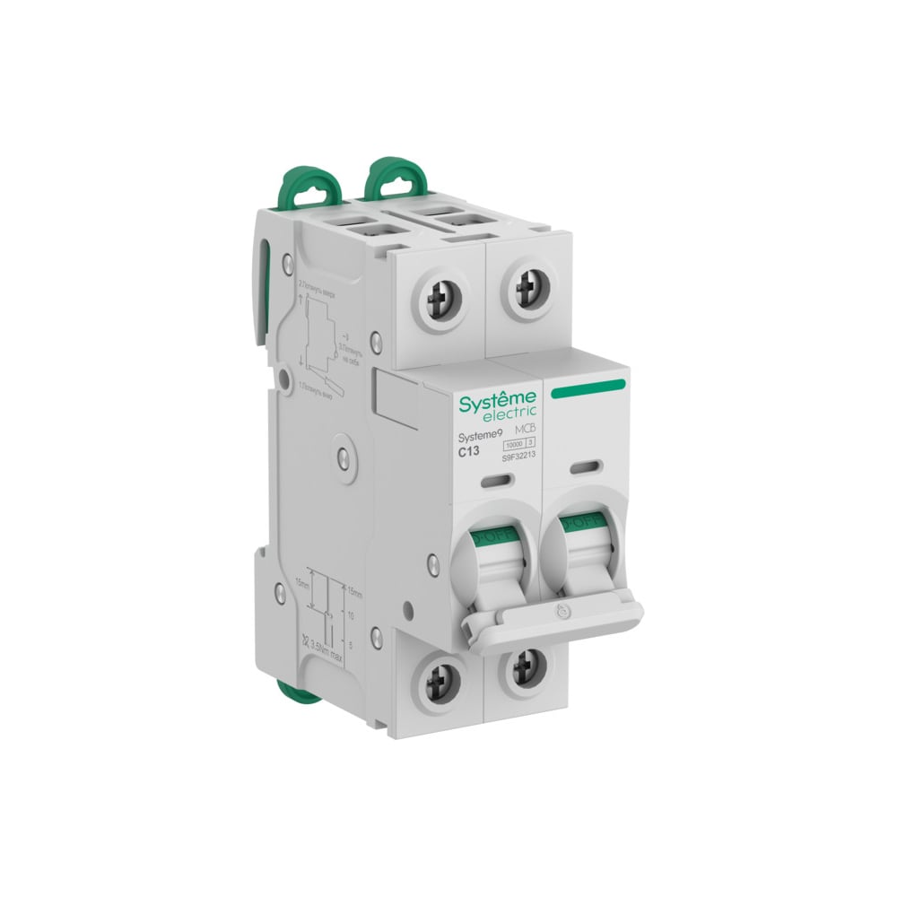 Изображение товара Автоматический выключатель Systeme Electric Systeme9 АВ C 13A 2P 10kA 400В