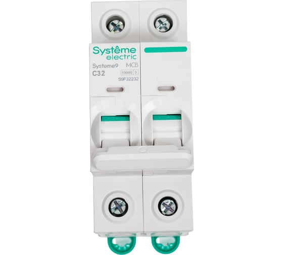 Изображение товара Автоматический выключатель (АВ) Systeme Electric Systeme9 хар-ка C, 32 A, 2 P, 10 kA, 400 В S9F32232