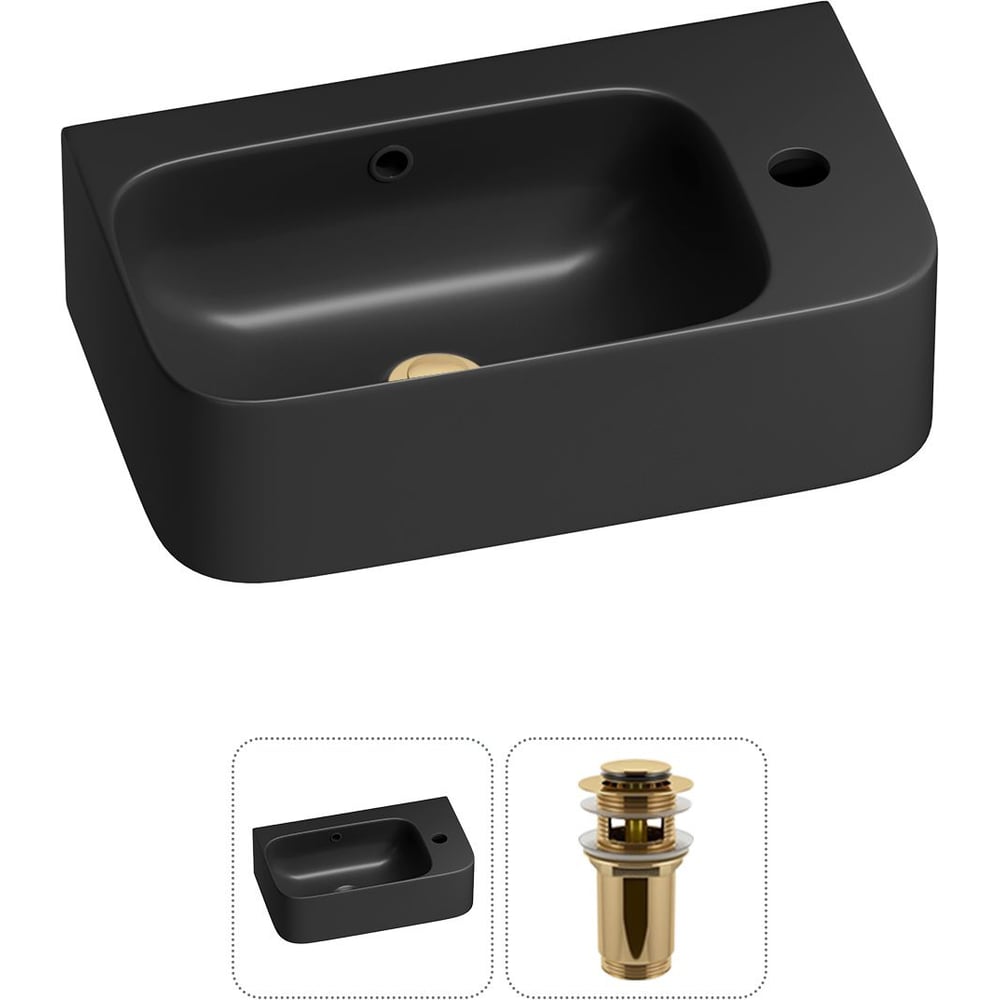 Изображение товара Комплект раковина Wellsee 2 в 1 Lavinia Boho накладная подвесная 45x27 см черный матовый