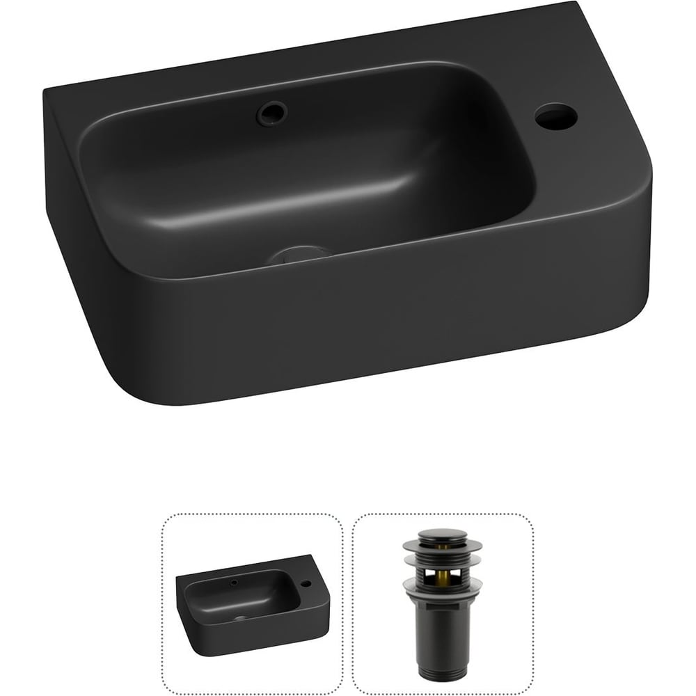 Изображение товара Комплект Wellsee 2 в 1 Lavinia Boho накладная/подвесная раковина 45x27 см черный матовый
