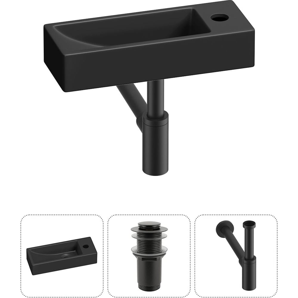 Изображение товара Комплект Wellsee 3 в 1 Lavinia Boho накладная или подвесная раковина 38x14 см черный матовый