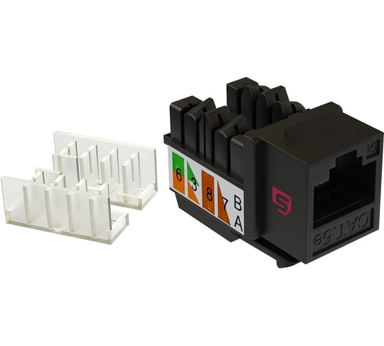 Изображение товара Вставка Keystone SYSMATRIX Jack RJ-45 90 градусов категория 5e неэкранированная заделка тип 110 цвет черный ( 5шт, в упаковке ) KJ 5EU090.TLBK.VI5