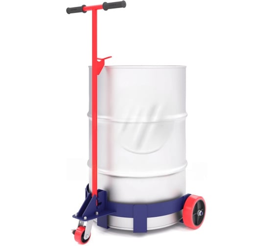 Изображение товара Тележка для перевозки металлических бочек RUSKLAD КБ 3 (колёса литые с полиуретановым контактным слоем d200+ d100 опорное с тормозом) КБ 3 литые