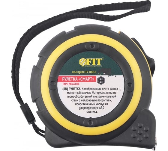 Изображение товара Рулетка FIT Смарт, калиброванная лента, нейлоновое покрытие, магнитный крючок, прорезиненный корпус 3 м х 16 мм 17313