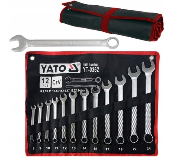 Изображение товара Набор комбинированных ключей YATO 8-24 мм 12шт САТИН YT-0362
