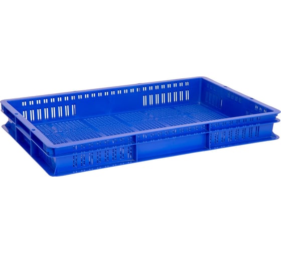 Изображение товара Ящик полимерный Тара.ру 600x400x75 перфорированный, синий 35658