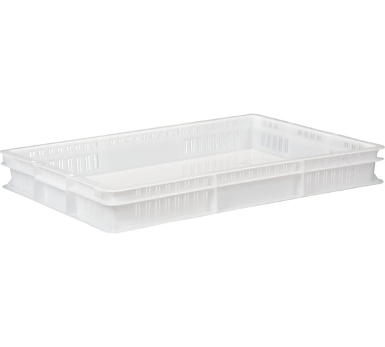 Изображение товара Ящик полимерный Тара.ру 600x400x75 сплошное дно / перф.стенки натуральный мороз 35660