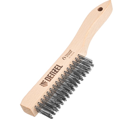 Изображение товара Щетка зачистная 4-х рядная Denzel прямая проволока из нержавеющей стали с деревянной ручкой, EFP 74844