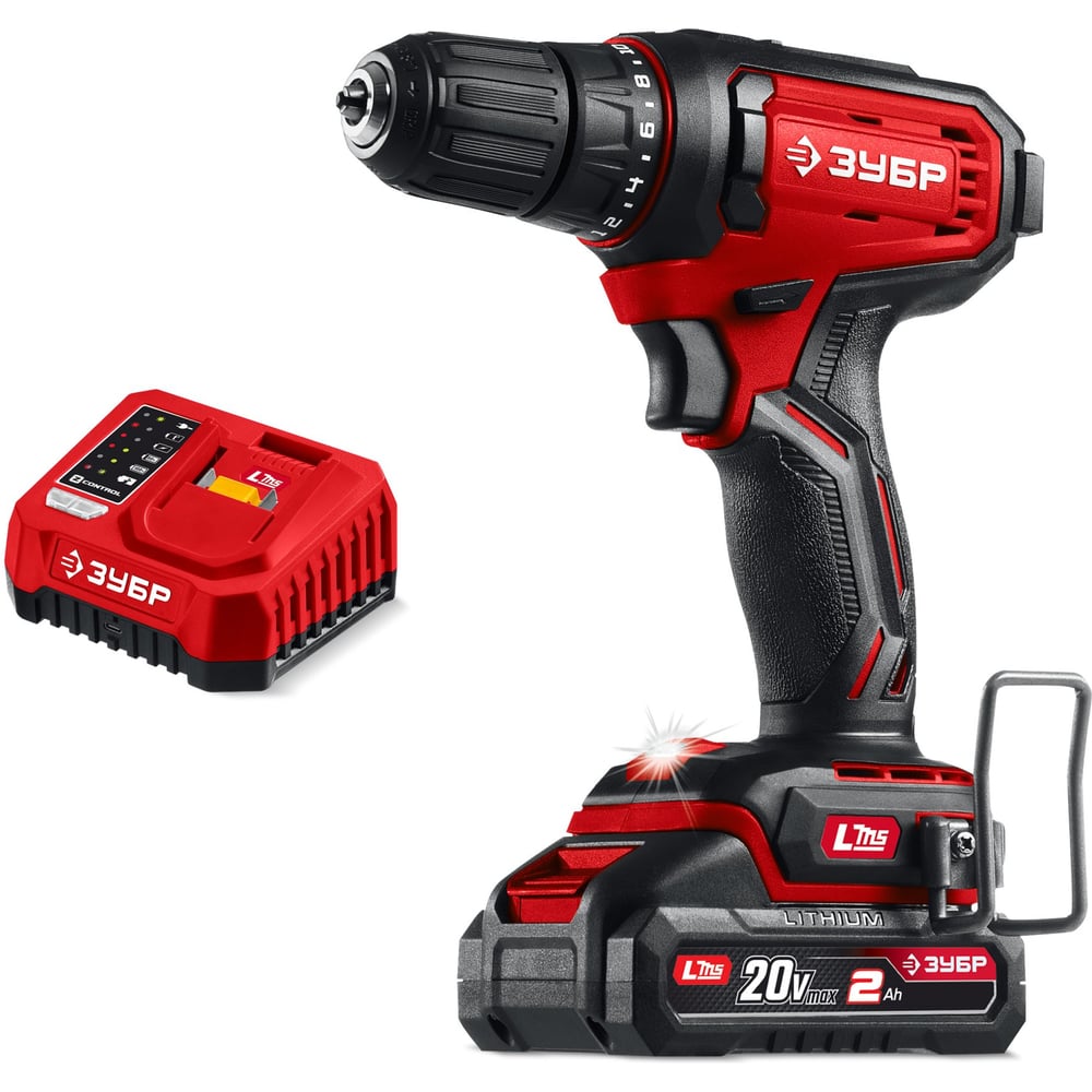 Изображение товара Дрель-шуруповерт ЗУБР 20 В 40 Нм с одним аккумулятором и подсветкой