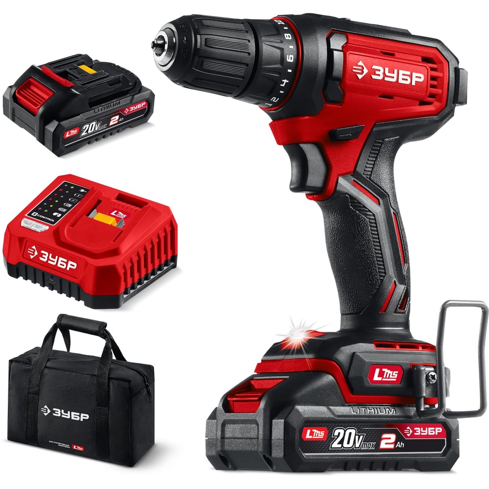 Изображение товара Дрель-шуруповерт ЗУБР 20 В 40 Нм 2 АКБ 2 Ач сумка