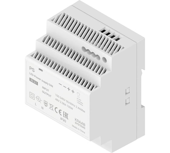 Изображение товара Блок питания KRAAB PS LED DIN 100Вт 2.08А 48В, 30.2.1