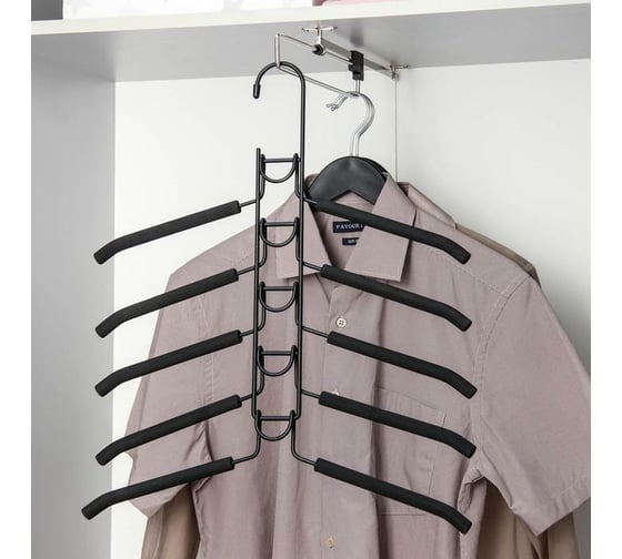 Изображение товара Антискользящая вешалка Доляна пятиуровневая, со съемными вешалками 38х40 см, цвет черный 5415867