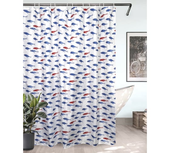 Изображение товара Штора для ванной Bath Plus Fishes 180x180 мм, кольца 12 шт akch1953