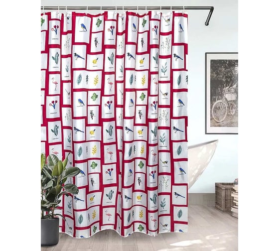 Изображение товара Штора для ванной Bath Plus Birds Photo Frames фотоптички 180x200 мм, кольца 12 шт AKCH15140