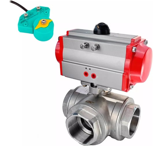 Изображение товара Кран шаровой DN.ru RP.SS316.200-ISO L-тип Ду20 Ру63, пн.привод, магнитный перекл-ль D160-63002