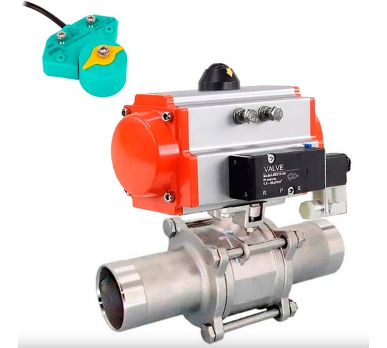 Изображение товара Кран DN.ru 304-304-PTFE-W-ISO-H LONG Ду10 Ру63 пн.привод, пневмораспр, магн. перекл-ль D160-62520