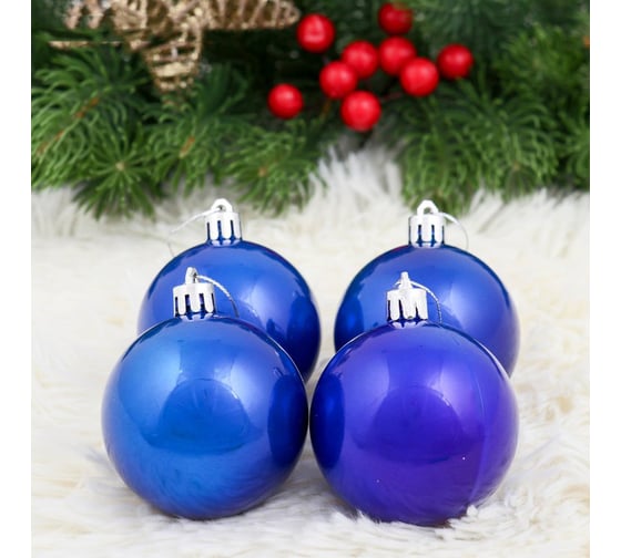 Изображение товара Набор пластиковых шаров Зимнее волшебство Глянец d-6 см, 4 шт синий 1009319