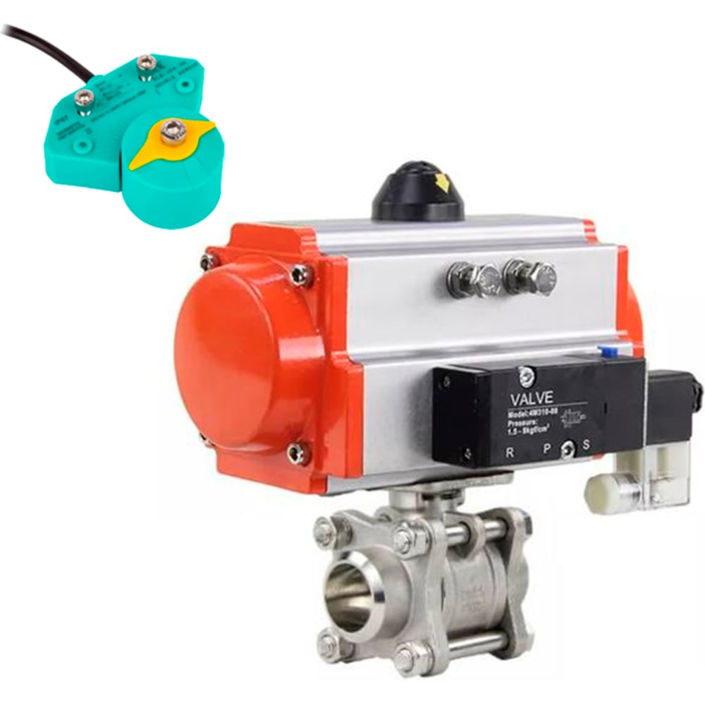 Изображение товара Кран шаровой DN.ru КШПП 316.200-ISO Ду15 Ру63 пневмопривод магнитный переключатель