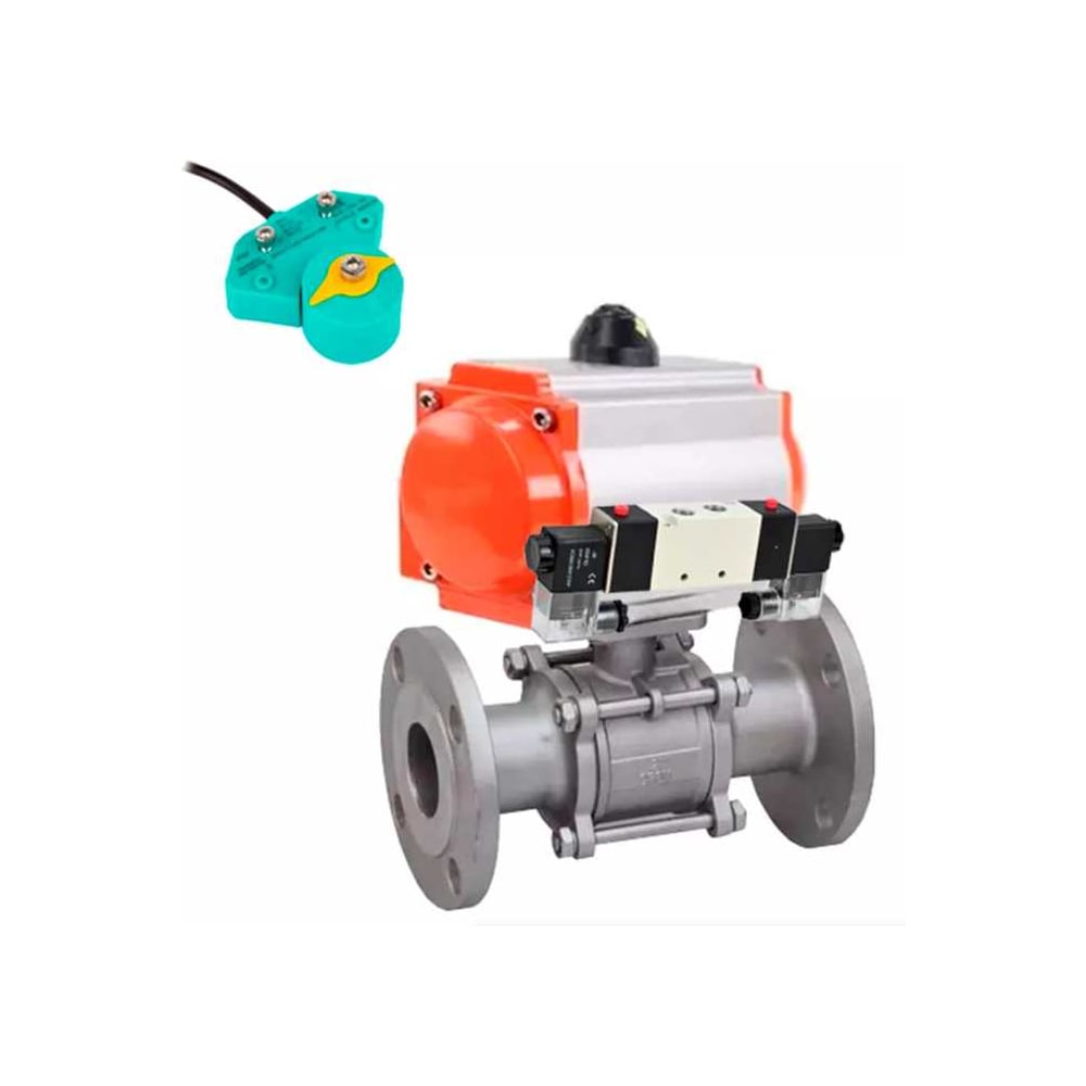 Изображение товара Кран шаровой DN15 с пневмоприводом Ру40 нержавеющая сталь разборный