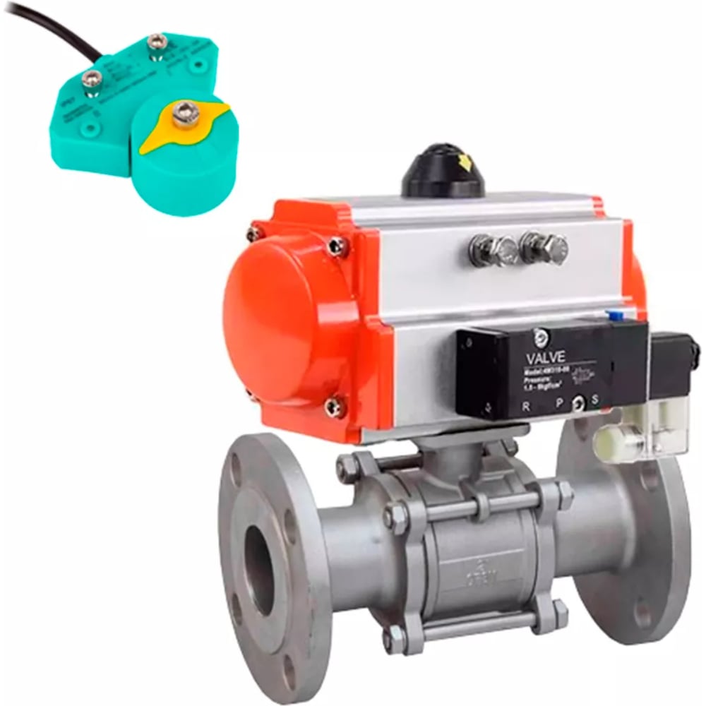 Изображение товара Кран шаровой DN20 с пневмоприводом и фланцевым соединением