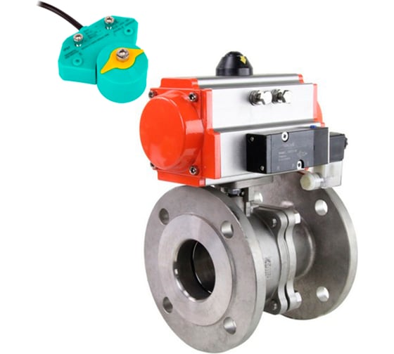 Изображение товара Кран шаровой DN.ru КШФП.316.200 Ду15 Ру40, пневмопривод, пневмораспределитель, магнитный перекл-ль D160-62643