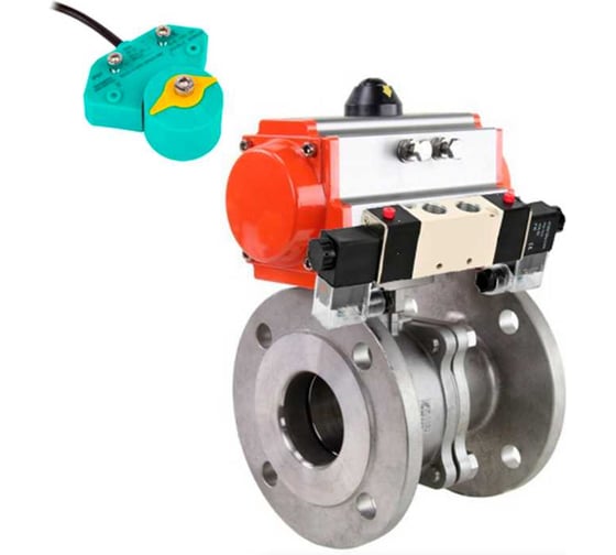 Изображение товара Кран шаровой DN.ru КШФП.316.200 Ду15 Ру40, пневмопривод, пневмораспределитель, магнитный перекл-ль D160-62656