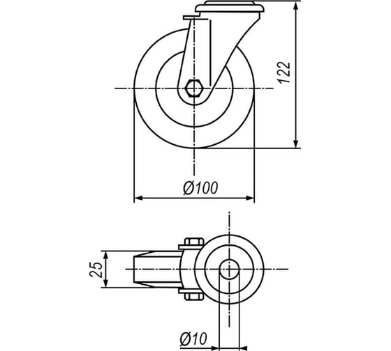 Изображение товара Колесо EMES с кронштейном и креплением под болт EP04MKT100X25