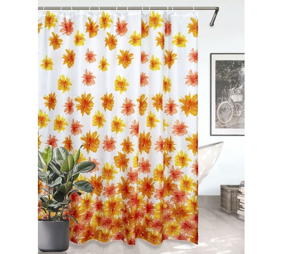 Изображение товара Штора для ванной Bath Plus BLAZE FLOWERS оранжевый 180x180 кольца 12шт akch-13456