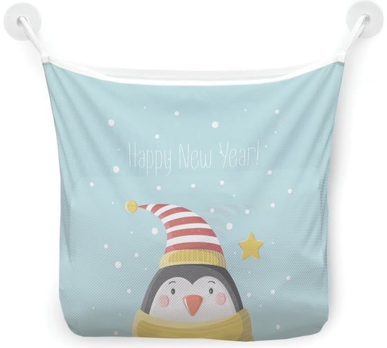 Изображение товара Органайзер для ванной - Сетка настенная на присосках для игрушек JoyArty "Пингвин в новогоднюю ночь", 39x33 см, tgb_290615