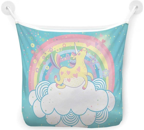 Изображение товара Органайзер для ванной - Сетка настенная на присосках для игрушек JoyArty "Радужный единорог", 39x33 см, tgb_59622