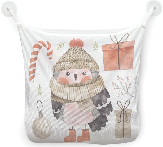 Изображение товара Органайзер для ванной - Сетка настенная на присосках для игрушек JoyArty "Рождественская сова", 39x33 см, tgb_380852