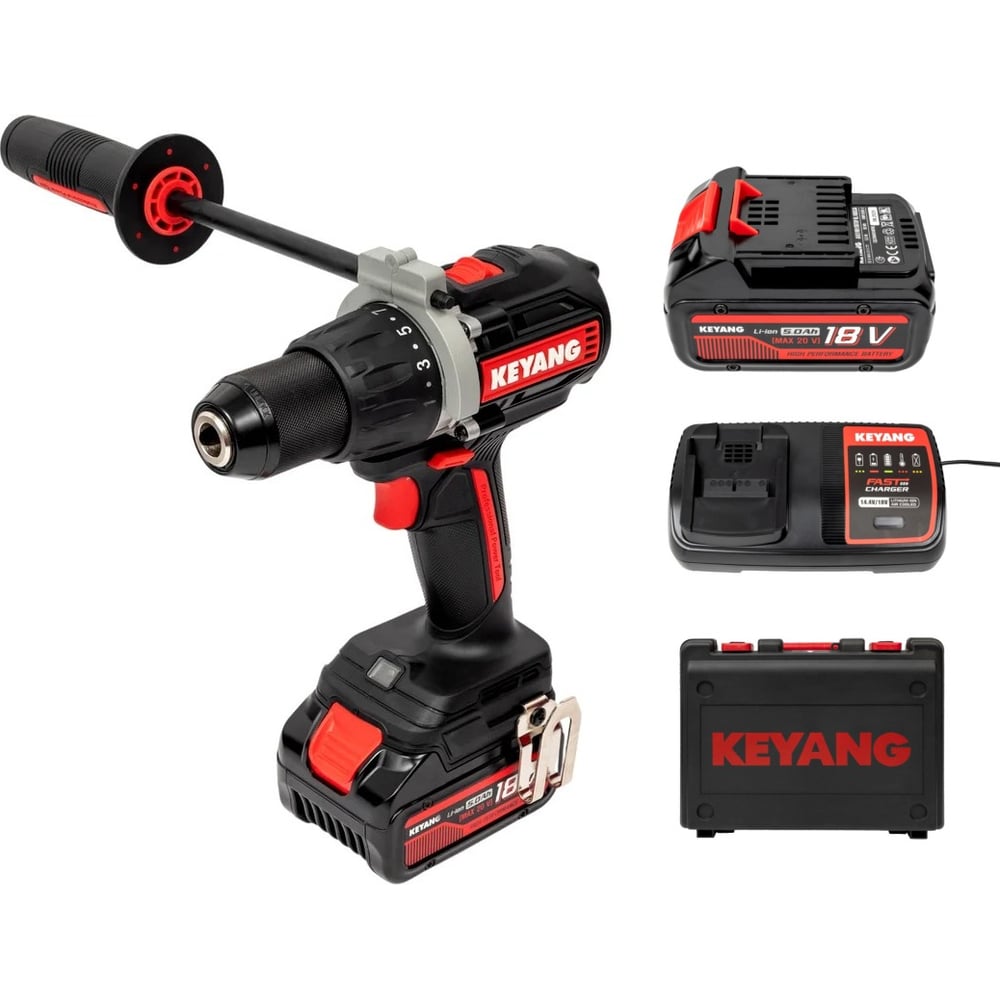 Изображение товара Аккумуляторная ударная дрель-шуруповерт KEYANG DM20BLH-100E 2 АКБ 5 Ач профессиональная